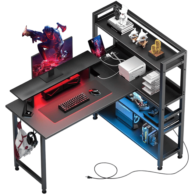 L-Shaped LED Gaming Desk with Monitor Stand