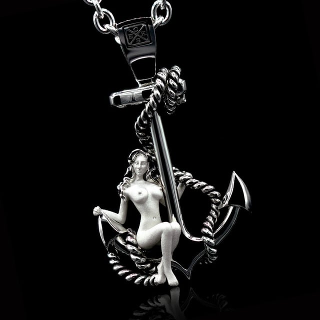 NYMPH Vintage Pinup Girl Anchor Mens Pendant Necklace by Ecks