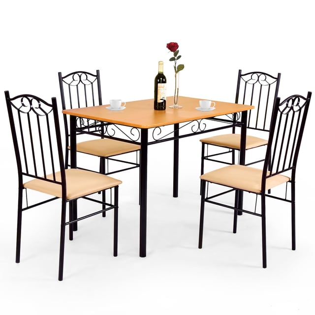Tangkula 5 Piece Dining Table Set, Vintage Wood Top Padded Seat Dining Table and Chairs Set