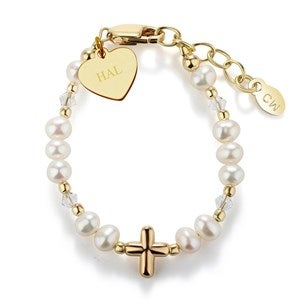 Engraved Children's First Communion 14K Gold/Sterling Bracelet