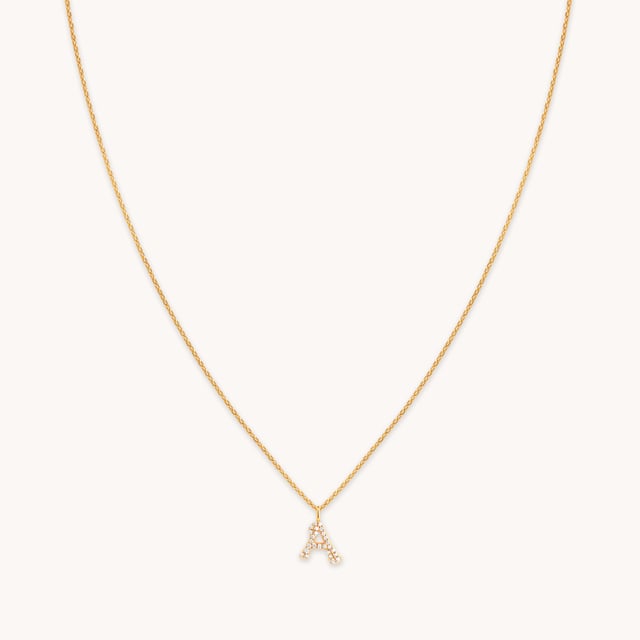 A Initial Pavé Pendant Necklace in Gold