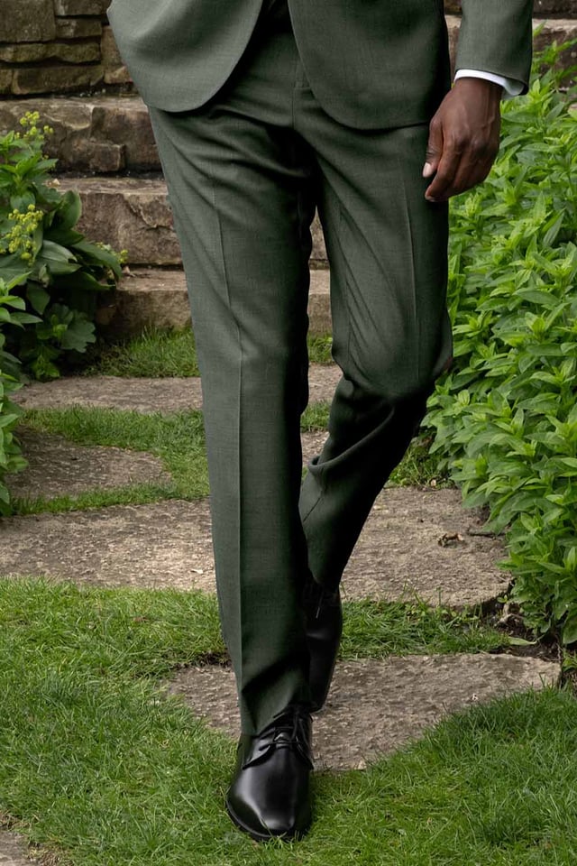 "Sharkskin" Forest Green Plain Front Pants