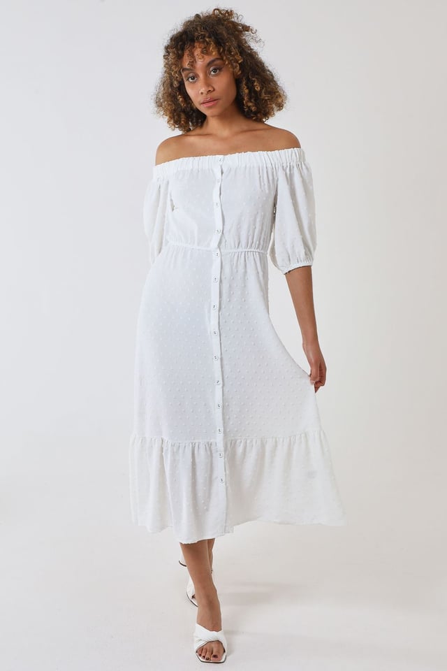 Bardot Button Through Maxi Dress