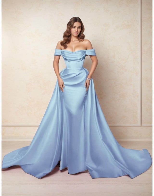 A-Line Chapel Train Satin Prom Dress CS0416