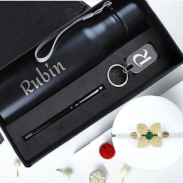 Buy/Send Radiant Pearl Rakhi with Name Gift Trio Online- FNP