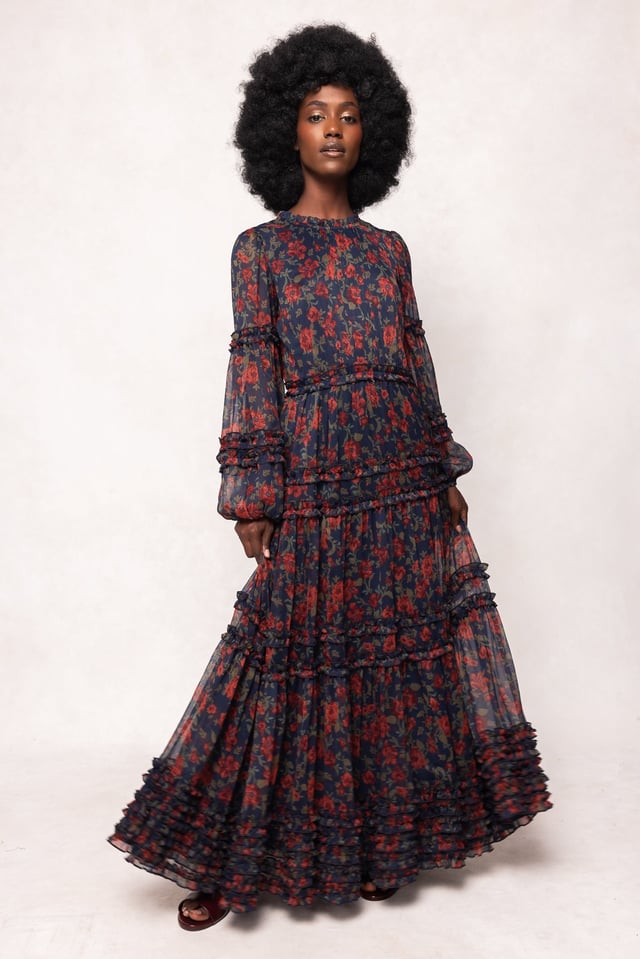 Geneva Dress in Scarlet Bloom