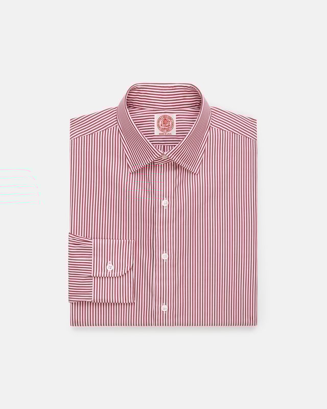 Made-in-USA Thomas Mason Red Bengal Stripe Spread Collar Dress Shirt - Regular Fit