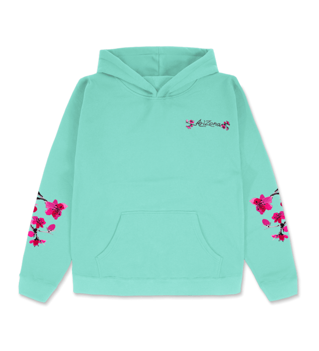 Heritage Teal Cherry Blossom-Embroidered Cotton Hoodie