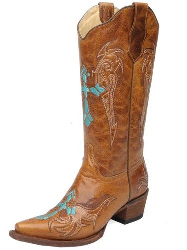 Women's Circle G by Corral Cognac & Turquoise-Beige Wing & Cross Boots L5104 ZDS