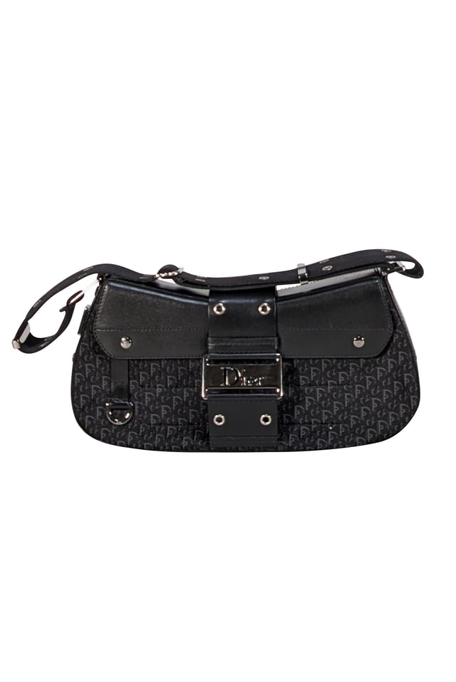 Christian Dior - Black Leather & Canvas Monogram Columbus Diorissimo Shoulder Bag