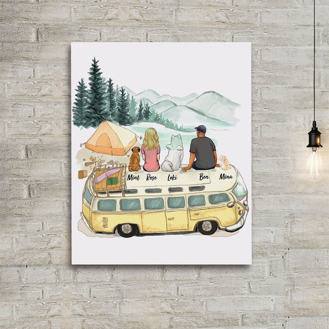 Personalized gifts for dog lovers Canvas Print Wall Art - DOG & COUPLE - Camping - 2356