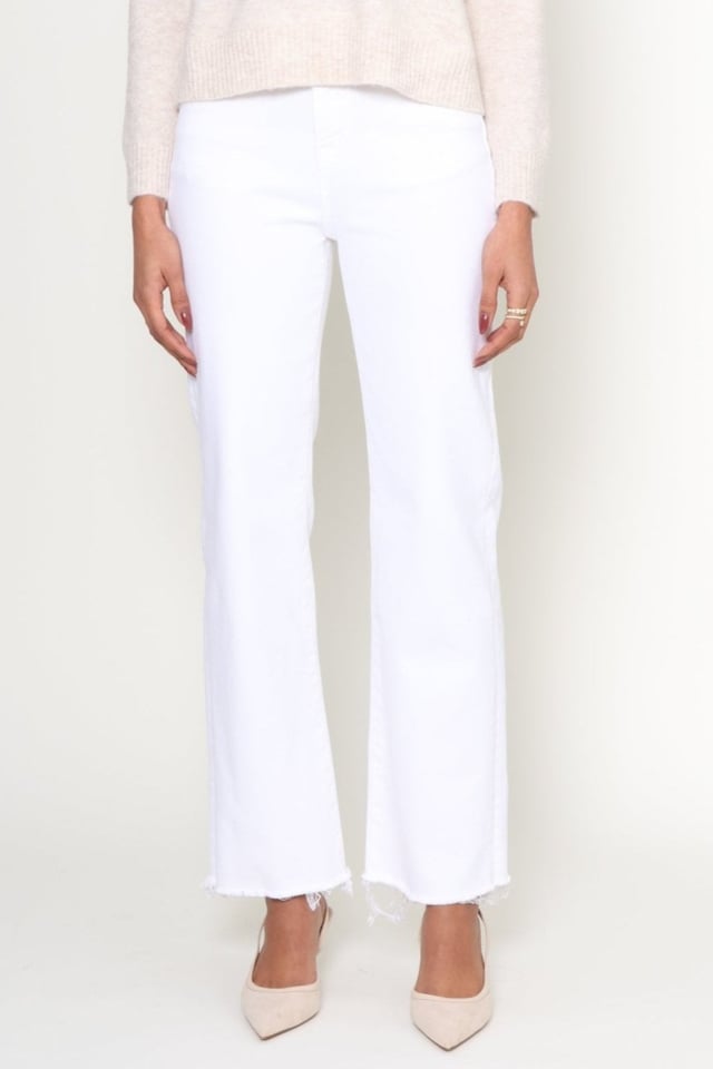 High Rise Wide Leg Raw Hem- Alabaster