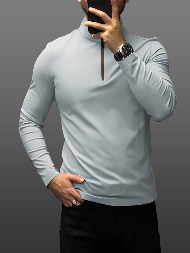 SmoothBlend Slim Fit Half Zip Mock Neck Tee: Zip Contrast Color