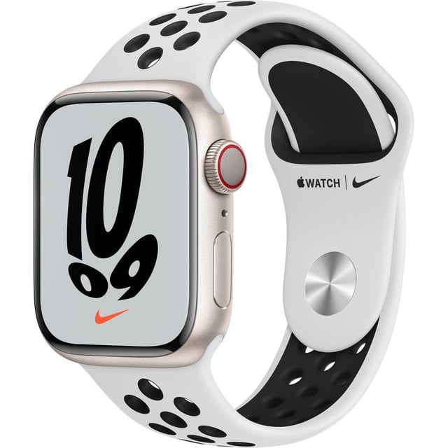 Apple Watch Series 7 (2021) GPS + Cellular 45 mm - Aluminium Starlight - Nike Sport band White/Black