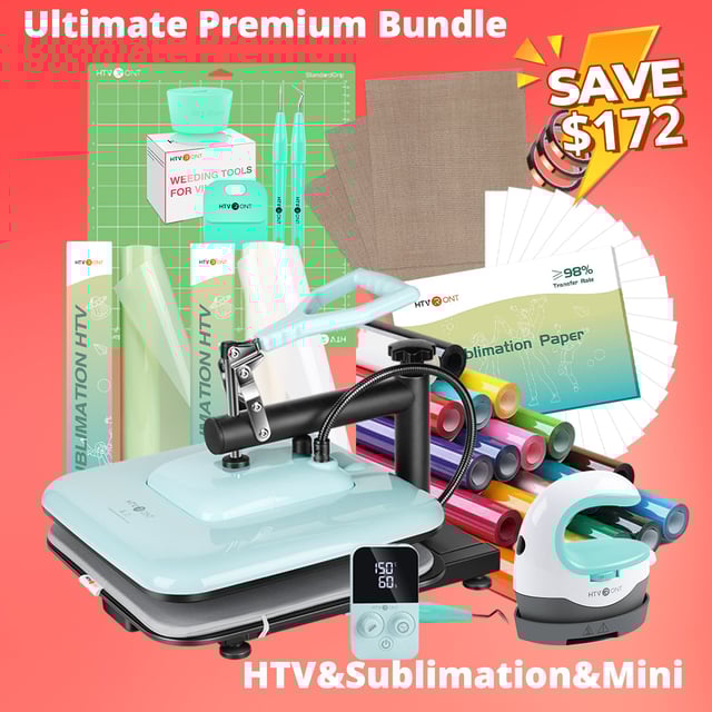 [Ultimate Premium Bundle] HTVRONT Manual Heat Press Machine 15" x 15" 110V + Everything Bundle (Heat Transfer Vinyl, Sublimation Materials, Mini Heat Press Machine, Tools)