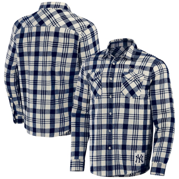 Men's New York Yankees Darius Rucker Collection by Fanatics Navy Plaid Flannel Button-Up Shirt
