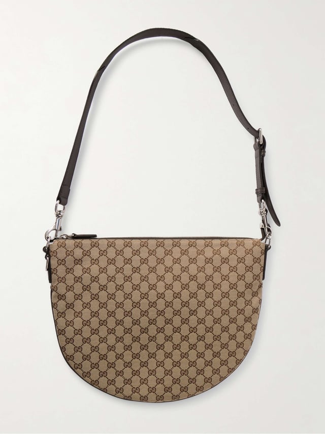 Gucci B Full Grain Leather-Trimmed Monogrammed Canvas Messenger Bag - brown - One Size