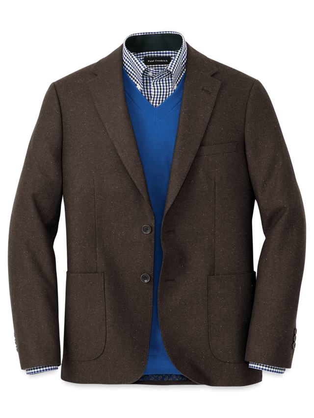 Wool Blend Donegal Single Breasted Notch Lapel Sport Coat - Brown