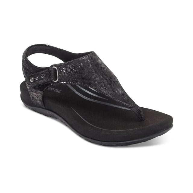 Ellie Adjustable Quarter Strap Thong Sandal - Black