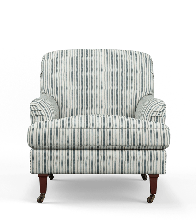 Large Coleridge Armchair with Linen Fixed Cover - Perfect Navy Ticking Stripe