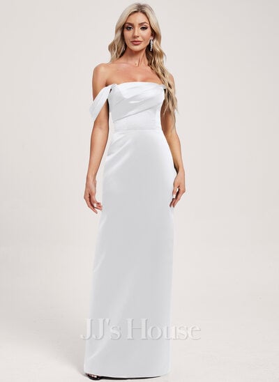 Sheath/Column Off the Shoulder Floor-Length Satin Bridesmaid Dress (007301750)