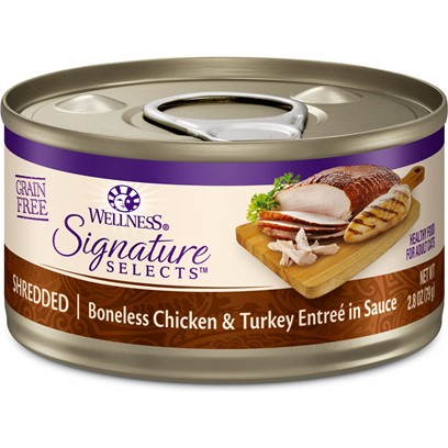 Wellness Signature Selects Grain Free Natural Shredded White Meat Chicken and Turkey Entree in Sauce Wet Canned Cat Food