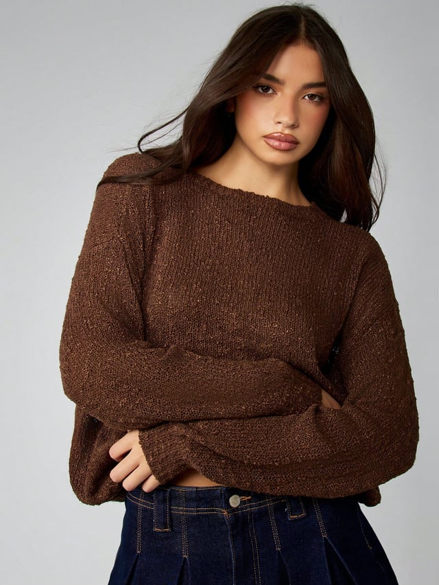 MISSGUIDED Oversized Boucle Knit Crew Neck Sweater