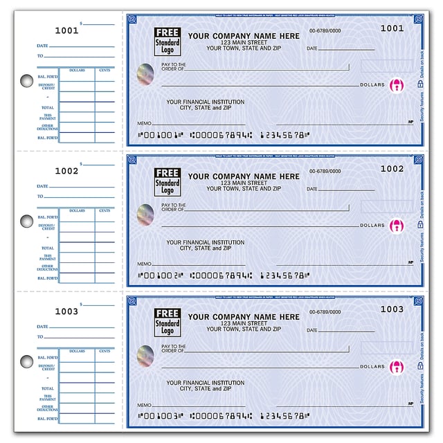 High Security 3-On-A-Page Compact Checks with End Stubs