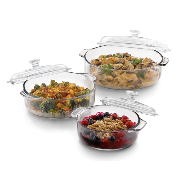 Libbey Baker's Basics 3 Piece Glass Casserole Baking Dish Set with Glass Covers
