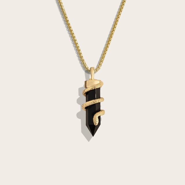 Men's Black Onyx Crystal Snake Necklace