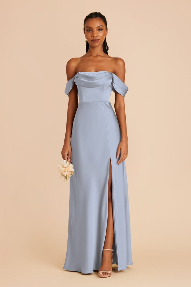 Mia Matte Satin Convertible Dress - Dusty Blue