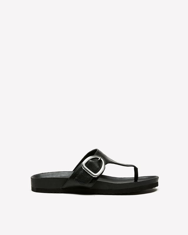 Extra Wide Width, Black Thong Sandal with Velcro Buckle