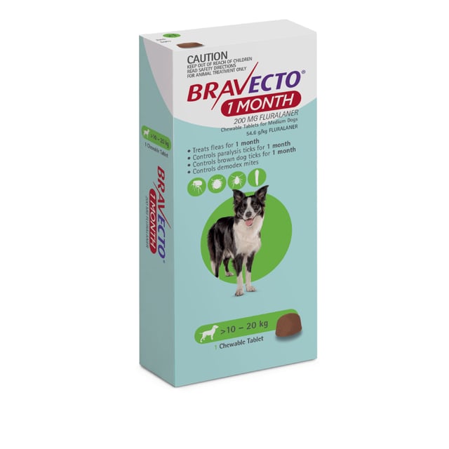 Bravecto 1 Month Medium Dog 22.1 - 44lbs Green 1 Pack