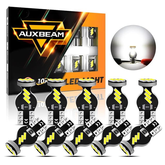 168 2825 W5W T10 LED Interior Light Bulbs 1.5W 300% Brighter 6500K White | 10 Bulbs
