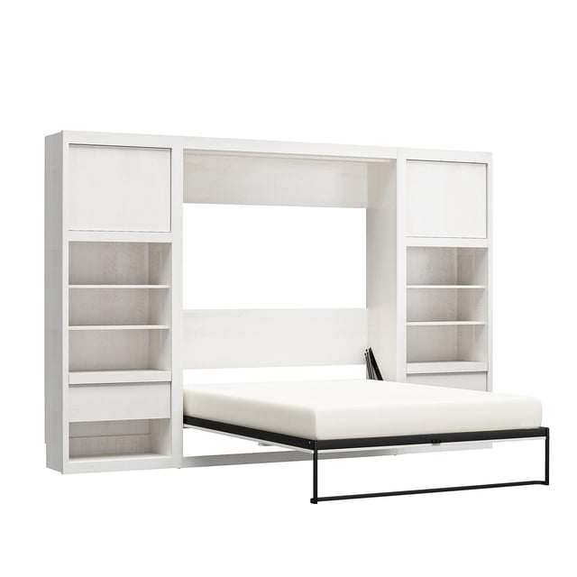 Paramount Murphy Bed Bundle with 2 Bedside Bookcase Cabinets & Slide-Out Nightstands