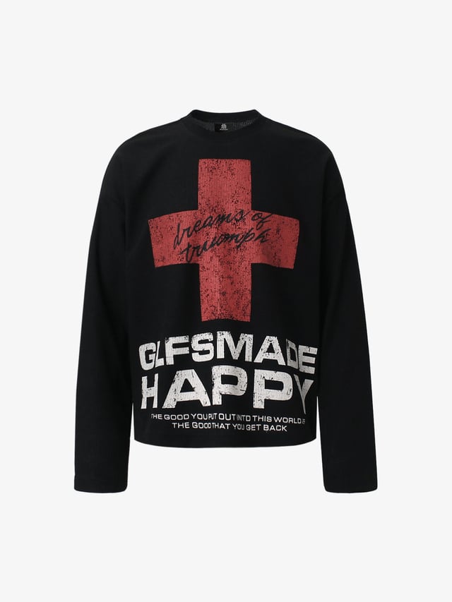 Street Cross Lettering Print Long-sleeved T-shirt