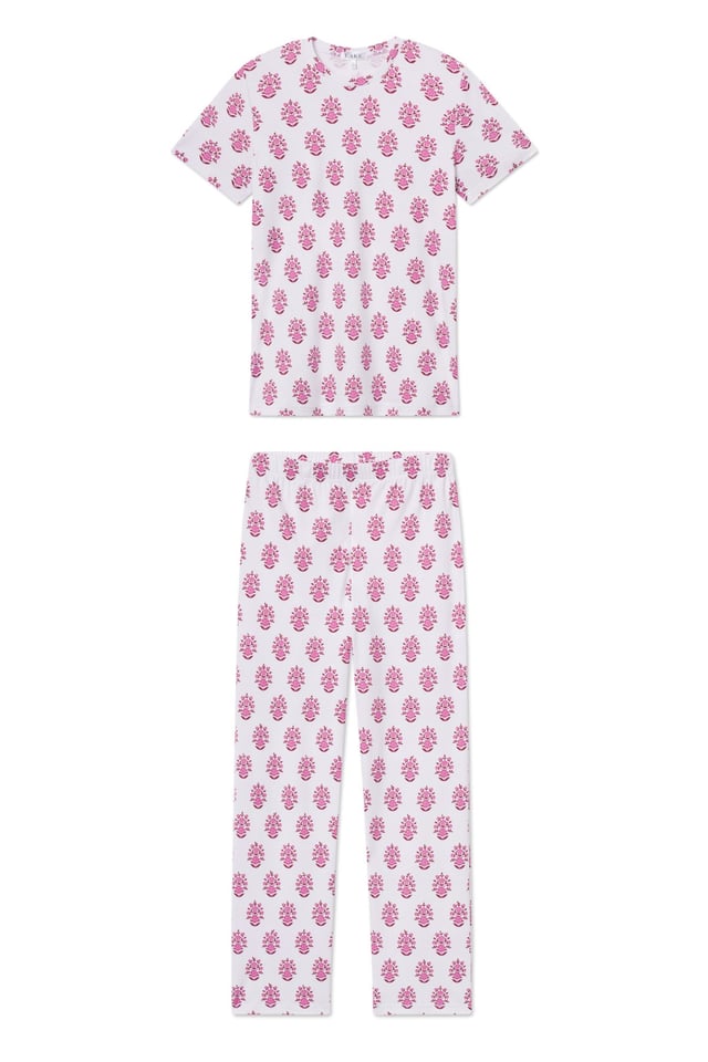 Pima Crew Short-Long Set in Cabernet Cottage Floral