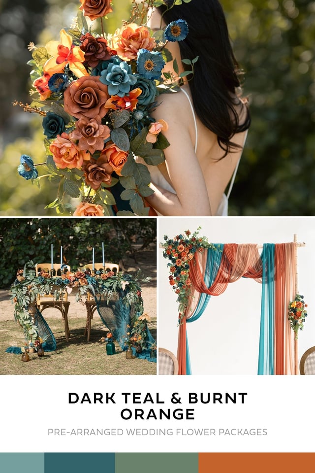 Wedding Flower Packages in Dark Teal & Burnt Orange