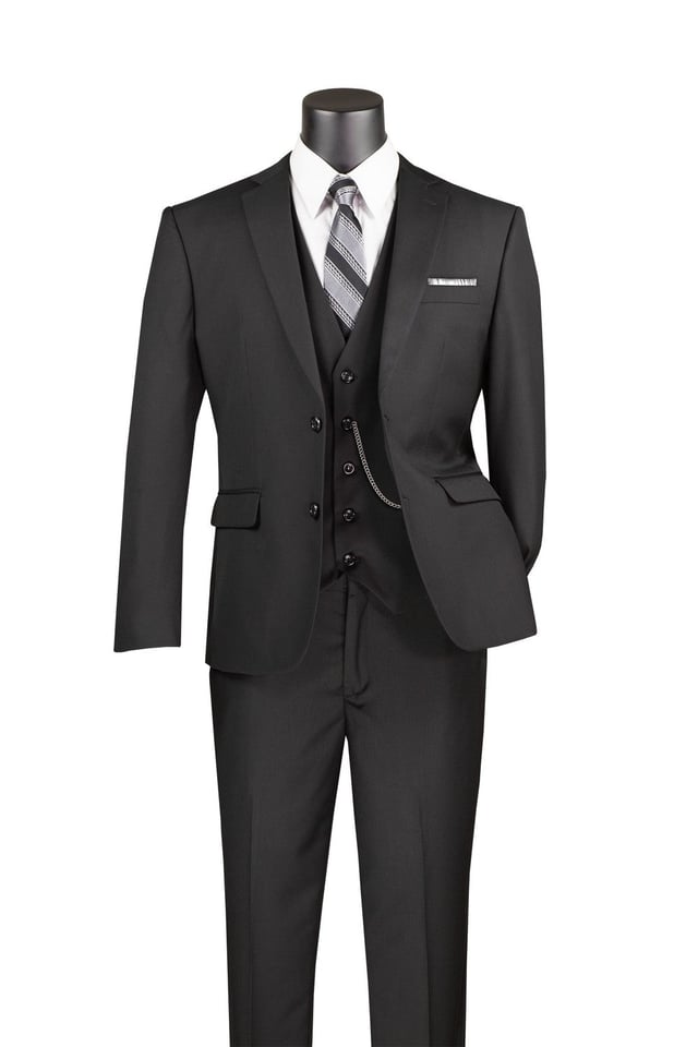 "Preston" Black 2-Button Notch Suit (3-Piece Set)