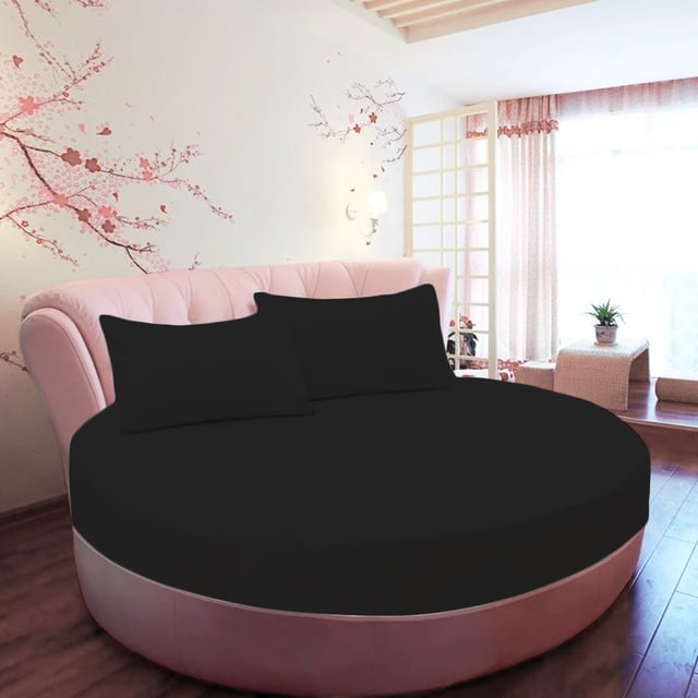 Black Round Fitted Sheet with Pillowcase Bliss Solid Sateen