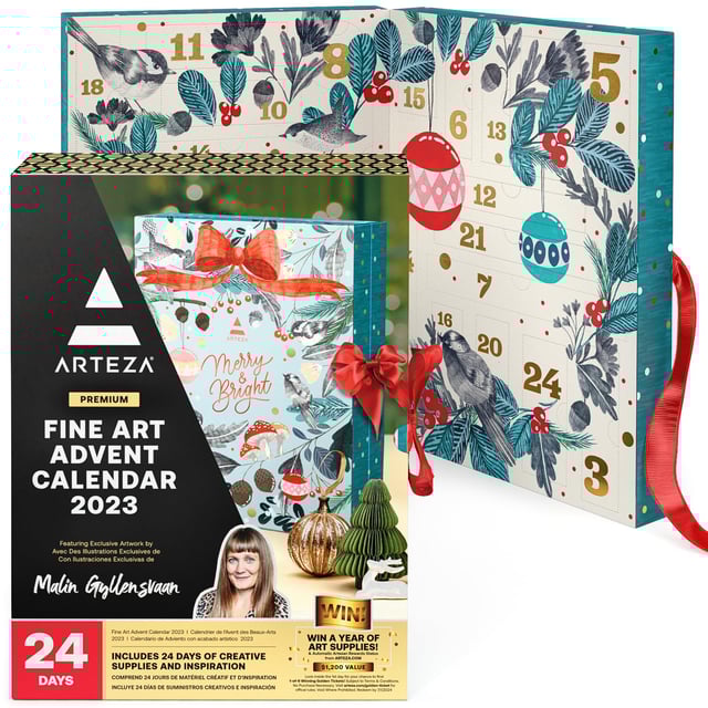 Arteza Advent Calendar 2023 (Fine Art, 24 Days) Art Supplies Holiday Gift for Adults, Includes Acrylic, Oil, Gouache Watercolor