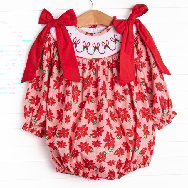 Poinsettia Promise Smocked Bubble, Red