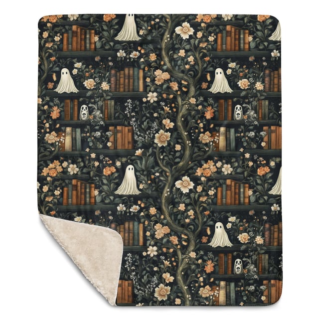 The Haunted Library Sherpa blanket