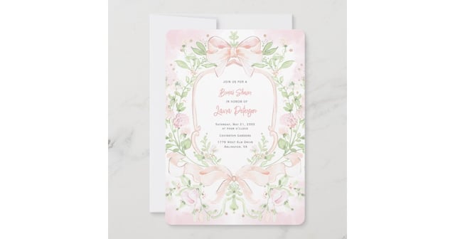 Sweet Crest w/ Blush Pink Bows Bridal Shower Invitation