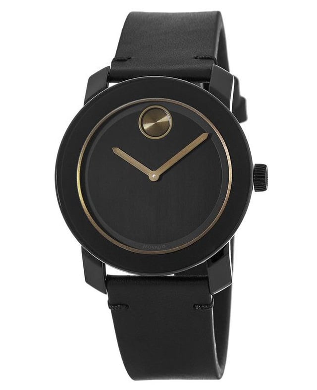 Movado Bold 42mm Black Leather Strap Men's Watch 3600297