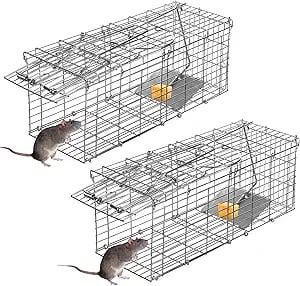 Humane Rat Trap Outdoor Indoor Collapsible Mouse Trap Chipmunk Traps Small Rodents Animal Mice Vole Hamsters Live Cage,Heavy Duty Metal & Reusable Easy to Catch and Release,2 Pack