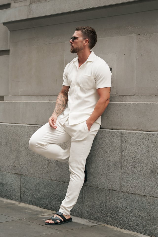 Father Sons Jersey Cord Stretch White Revere Shirt Short Sleeve - FSR017