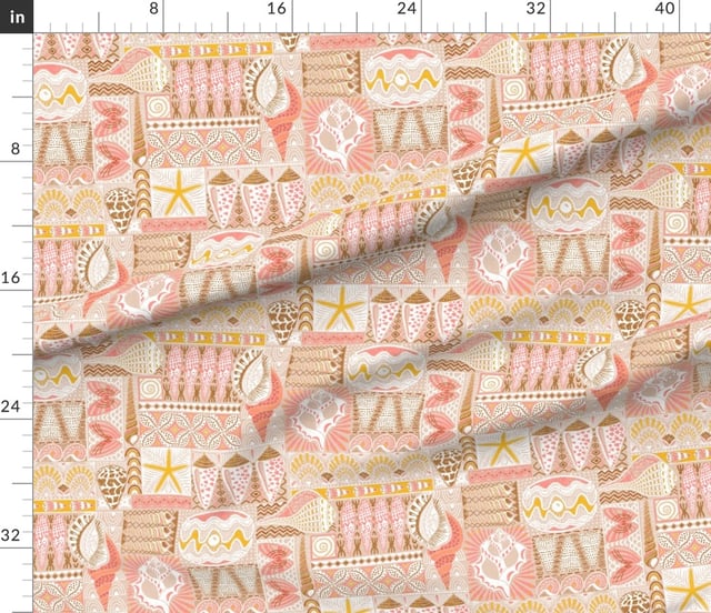 Fabric in Tribal Seashells Mudcloth // Hawaiian Tapa (coral-beige) 21"