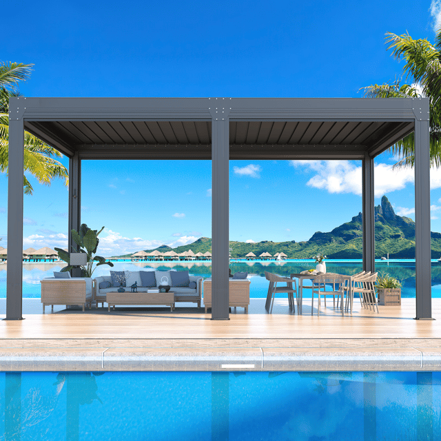 EROMMY 12x16 Pergola with Waterproof Roof Panels – Grey
