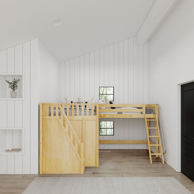 High Corner Loft Bed with Stairs